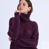 Пуловер с высоким воротником из ажурного трикотажа  M фиолетовый