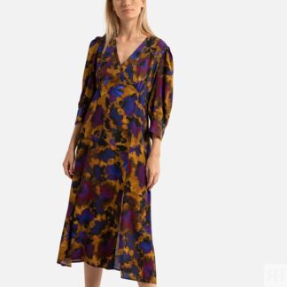 Платье длинное с принтом и шлицей рукава 34  2(M) фиолетовый