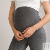 Брюки для периода беременности расклешенные из блестящего трикотажа  M черн