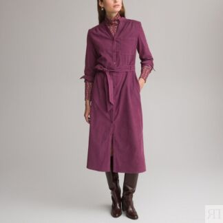 Платье прямое из рифленого велюра длинные рукава  50 фиолетовый