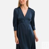 Платье длинное бархатистое рукава 34  0(XS) синий