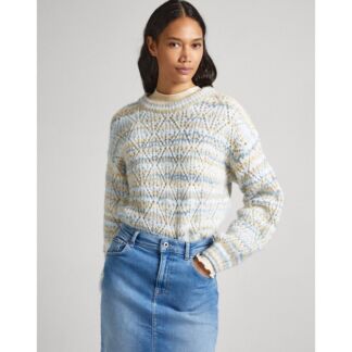 Пуловер из ажурного трикотажа с круглым вырезом  XL бежевый