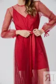 Платье из сетки с длинным рукавом бордовое YouStore