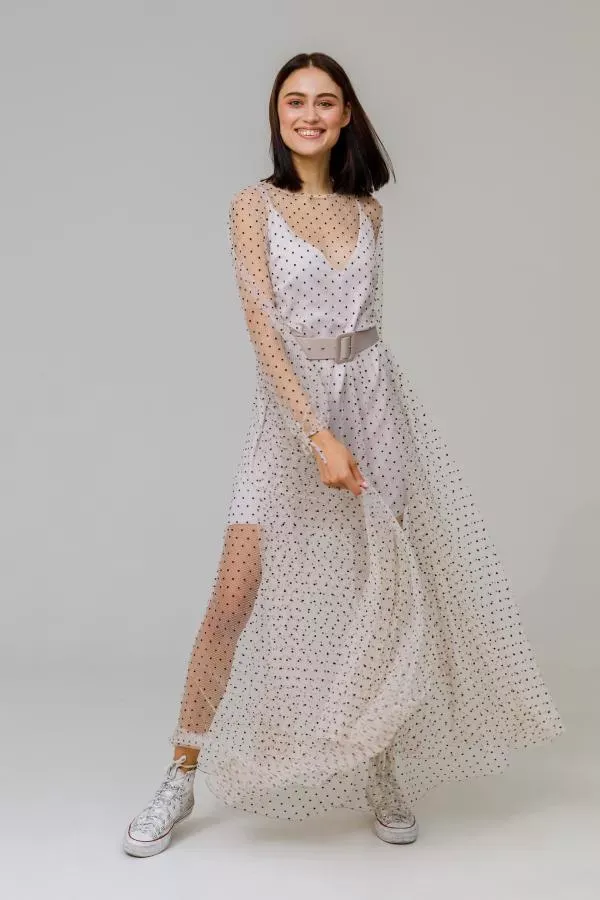 Воздушное платье в горошек бежевое YouStore