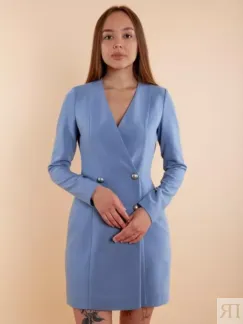 Двубортное платье-пиджак голубое YouStore