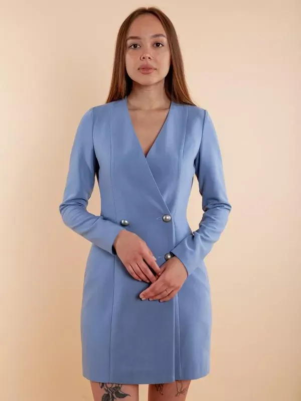 Двубортное платье-пиджак голубое YouStore