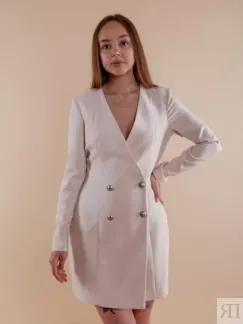 Двубортное платье-пиджак персиковое YouStore