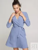Платье из вискозы на запах голубое YouStore