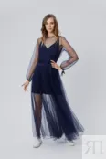 Платье из сетки с длинным рукавом синее YouStore