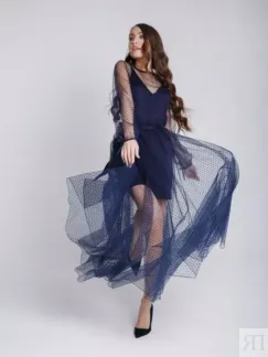 Платье из сетки с длинным рукавом черное YouStore