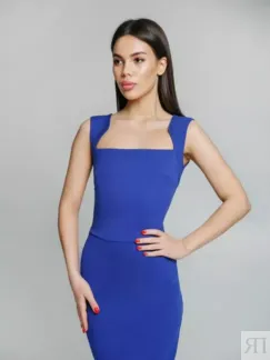 Силуэтное платье с фигурными бретелями синее YouStore