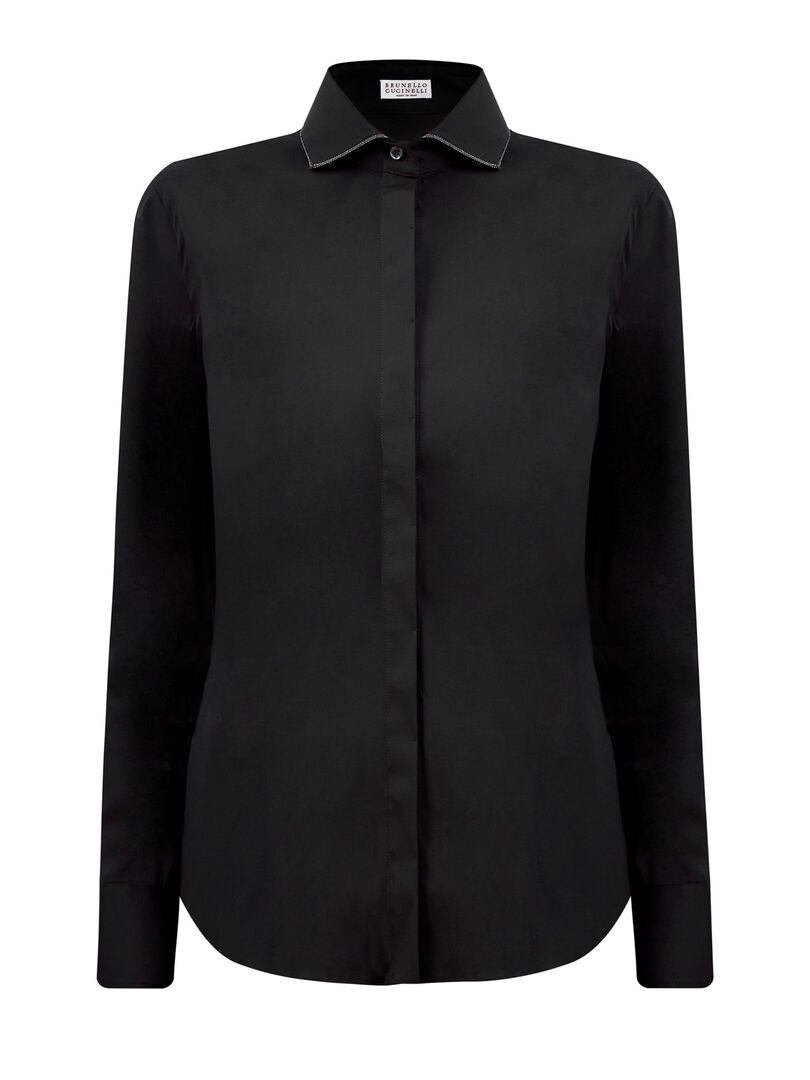 Рубашка из эластичного поплина с ювелирной окантовкой Мониль BRUNELLO CUCIN