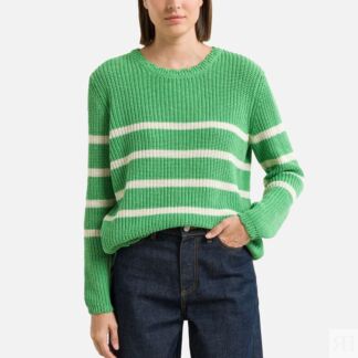 Пуловер в полоску круглый вырез  L зеленый