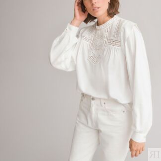 Блузка с круглым вырезом длинные рукава  44 (FR) - 50 (RUS) белый