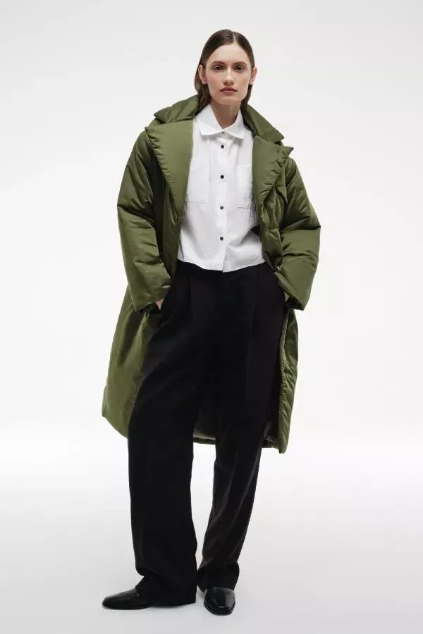 Утепленное пальто с поясом темно-оливковое YouStore