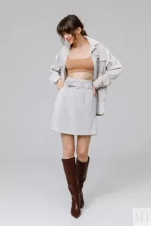 Мини-юбка с декоративным поясом серая YouStore