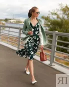 Платье-комбинация зеленое с принтом YouStore