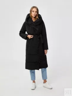 Зимняя куртка удлиненная с объемным воротом-капюшоном черная YouStore