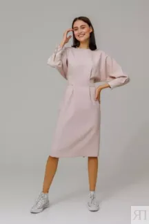 Платье пудровое с объёмными рукавами и поясом YouStore