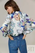 Блузка с ярким цветочным принтом синяя YouStore
