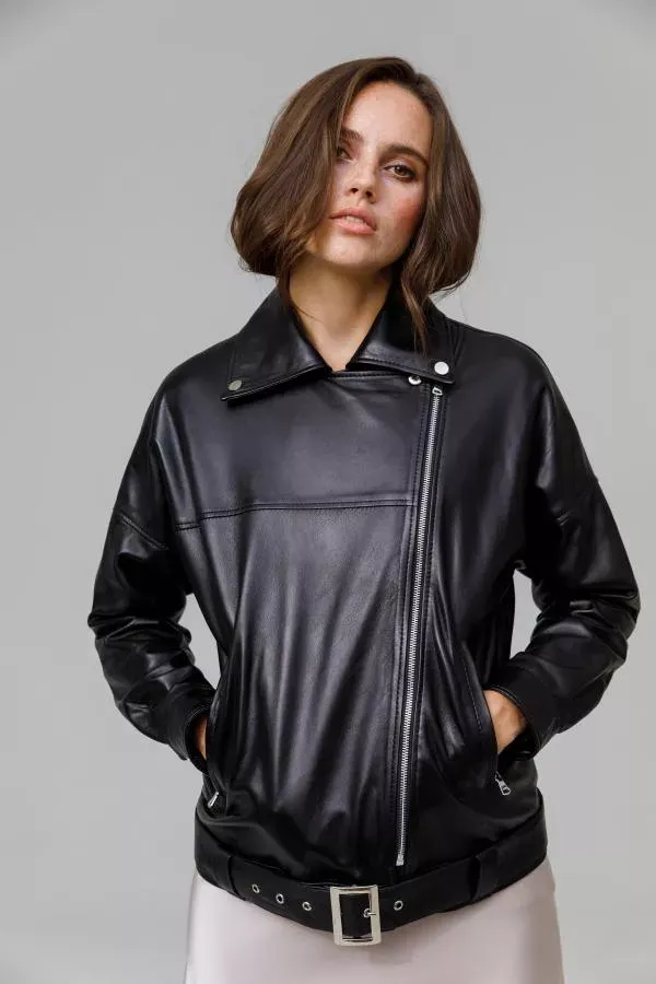 Куртка в рок-стиле из натуральной кожи черная YouStore