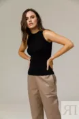Укороченные брюки из натуральной кожи бежевые YouStore