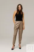 Укороченные брюки из натуральной кожи бежевые YouStore