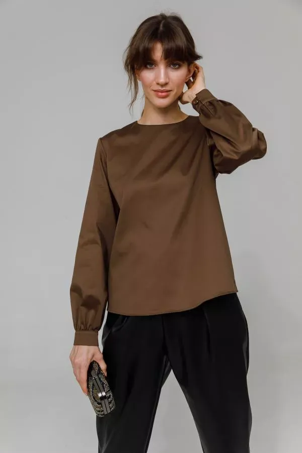 Блузка из хлопка шоколадного цвета YouStore