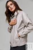 Кожаная куртка с асимметричной застёжкой бежевая YouStore