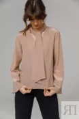 Шёлковая блузка с воротником-бантом бежевая YouStore
