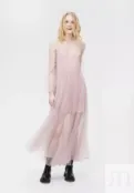 Платье из сетки с длинным рукавом розовое YouStore