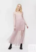 Платье из сетки с длинным рукавом розовое YouStore