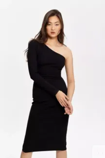 Элегантное платье-миди с одним рукавом черное YouStore