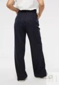 Прямые удлиненные брюки в полоску темно-синие YouStore