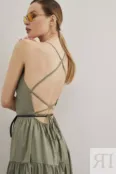 Платье миди на тонких бретелях цвета хаки YouStore