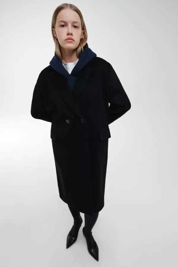 Удлиненное пальто из шерсти черное YouStore