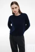 Укороченный свитер из шерсти и кашемира темно-синий YouStore