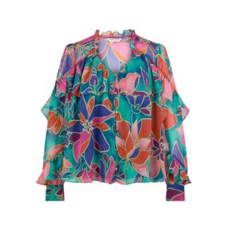 Блузка с цветочным принтом из вуали на подкладке  40 (FR) - 46 (RUS) синий