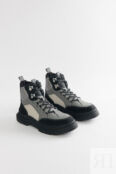 Ботинки на шнурках из экокожи с текстильными вставками befree