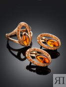 Женственное золотое кольцо «Ренессанс», украшенное янтарём и фианитами Ambe