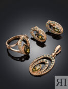 Изящное золотое кольцо «Ренессанс» с янтарём зелёного цвета Amberholl