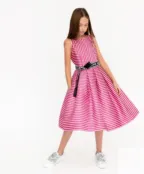 Розовое нарядное платье в полоску Gulliver (140)