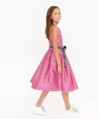 Розовое нарядное платье в полоску Gulliver (140)