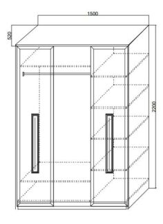 Шкаф трехдверный Голд 1500x2200x520 мм Эмаль Мокко