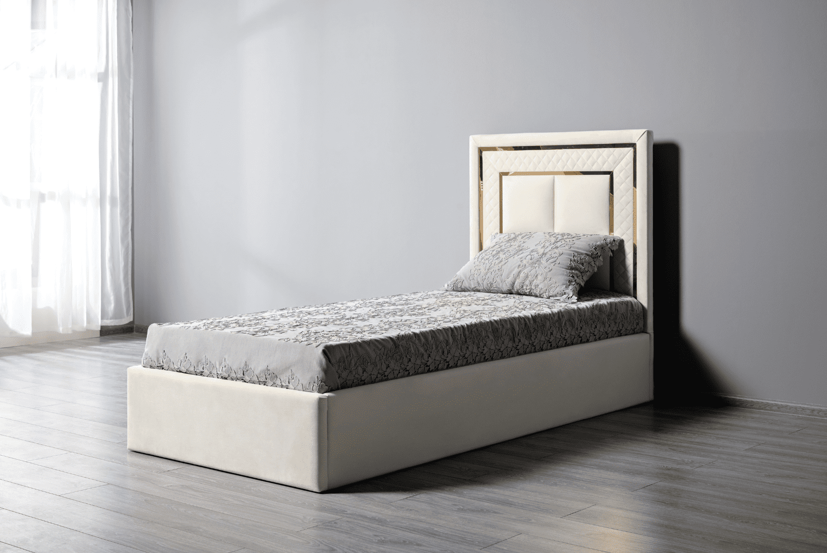 Кровать Майами 900х2000 с подъёмным механизмом Белая декор Золото