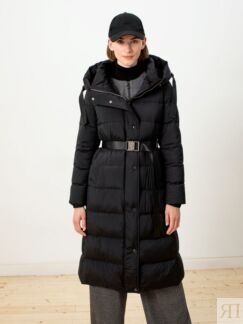 Пальто зимнее стеганое с капюшоном черное Pompa