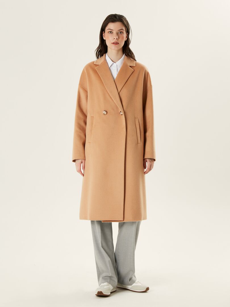 Пальто женское двубортное с мембраной пудрового цвета Pompa