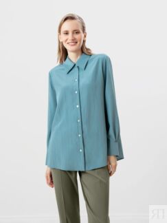 Прямая свободная блузка из 100% вискозы бирюзового цвета Pompa