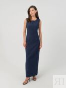 Платье в пол из фактурной ткани темно-синее Pompa