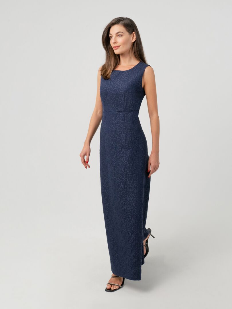 Платье в пол из фактурной ткани темно-синее Pompa